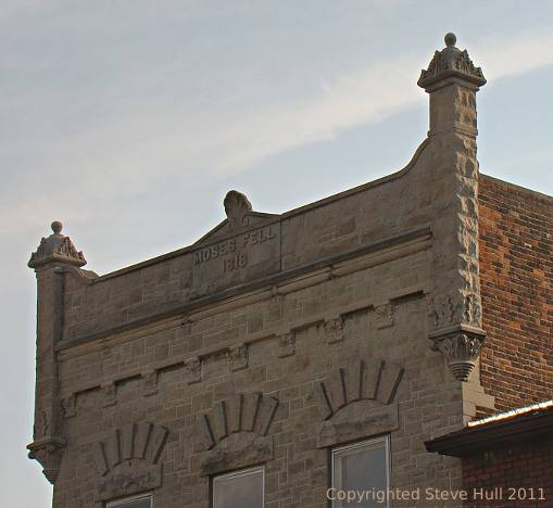 A closeup of the Moses Fell building on the courthouse square in Bedford Indiana.