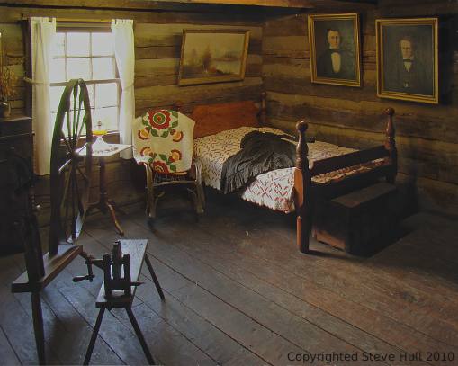 Log cabin bedroom interior